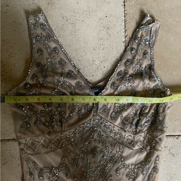 Pissarro Nights Tan & Silver Mesh Beaded Sequin Made in India Gown 6 Wedding - Picture 6 of 11